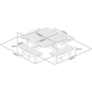 Rowlinson 1980mm Square Wooden Picnic Table: Conviviality and Robustness