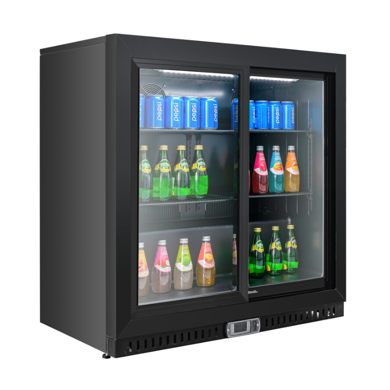 Refrigerated Back Bar 2 Glass Doors - Black Interior Dynasteel