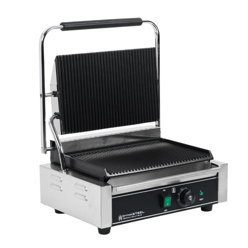 Grill Panini Grande Surface de Chauffe Rainurée - Dynasteel: performances exceptionnelles et utilisation pratique pour professio