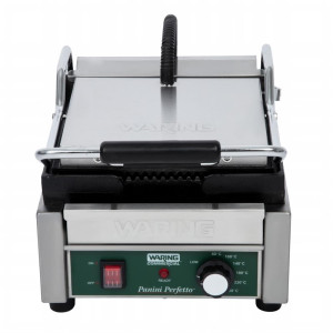 Waring Panini Grill: Cast Iron Grooved Plates - Fast Heating