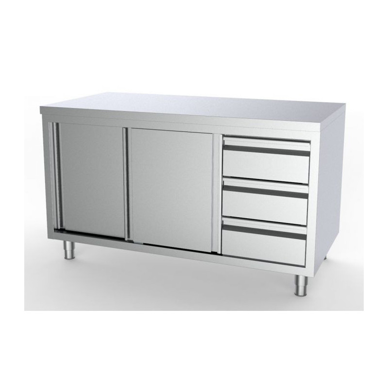 Stainless Steel Base Cabinet GN 1/1 - 2 Doors and 3 Drawers on the Right - CombiSteel