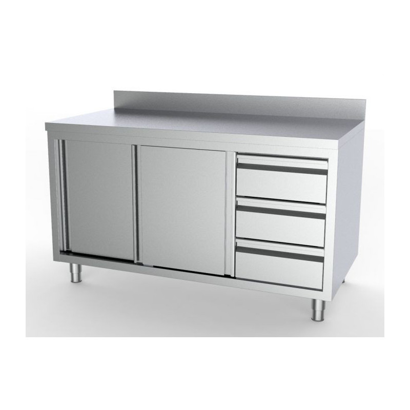 Meuble Inox Bas Profesionnel - 2 Portes 3 Tiroirs GN 1/1 - CombiSteel