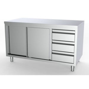 Stainless Steel Low Cabinet with 2 Doors and 3 Drawers - CombiSteel, AISI 430 Stainless Steel