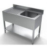 Sink 1 Basin with Drainer, Backsplash, and Shelf - Stainless Steel AISI 304