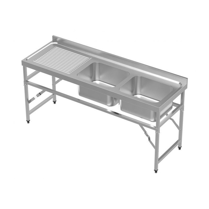 Plonge Pliante 2 Bacs et Egouttoir à Gauche en Acier Inoxydable - Cuisine Restauration