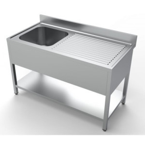 Stainless steel sink with right drainer, backsplash, and shelf - Dimensions 1400x700 mm - CombiSteel