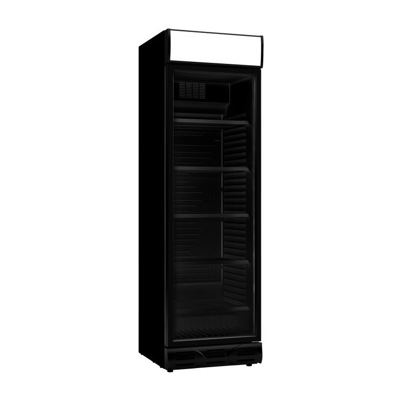 Black Glass Door Beverage Refrigerated Cabinet with Canopy - 382 L