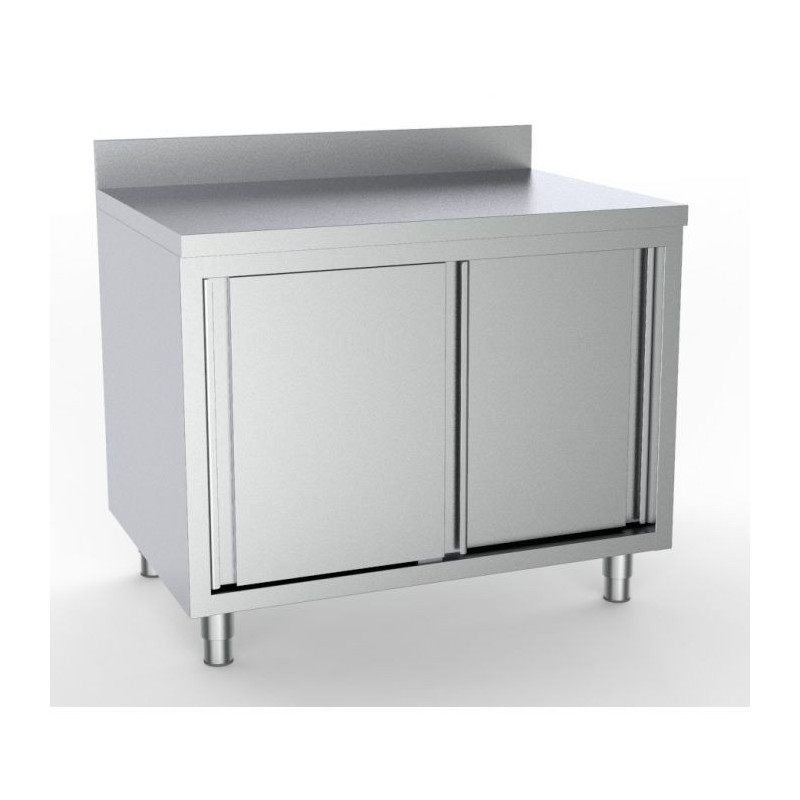 Meuble Inox Bas 2 Portes avec Dosseret - Acier Inoxydable 600 mm