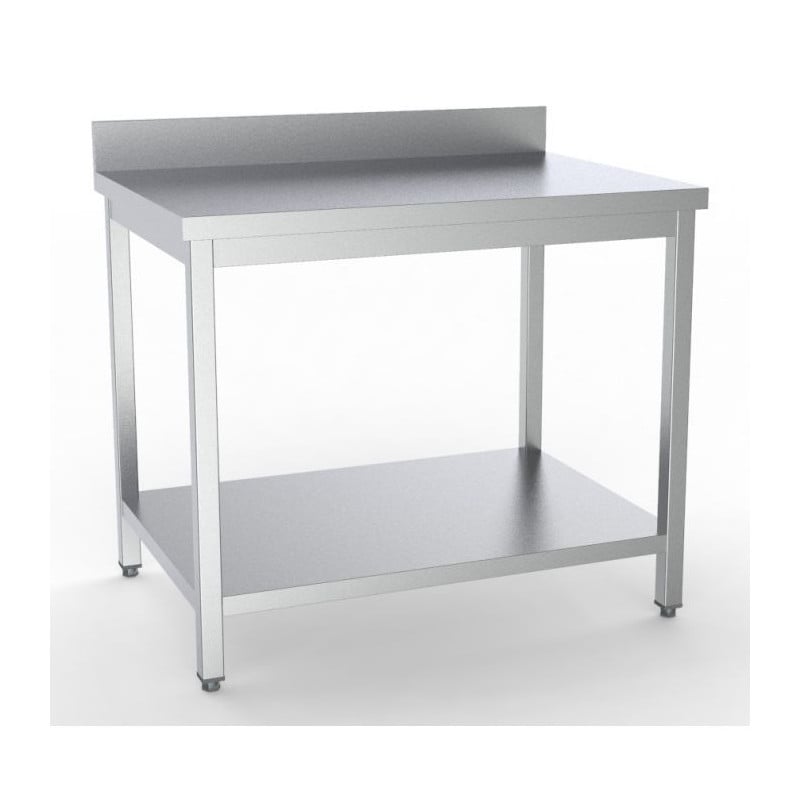 Stainless Steel Table with Backsplash and Shelf - L 900 x D 700 mm