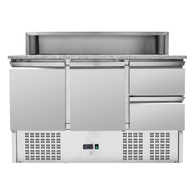 Refrigerated Pizza Counter Stainless Steel Top 8 x GN1/6 - 2 Doors and 2 Drawers - Dynasteel