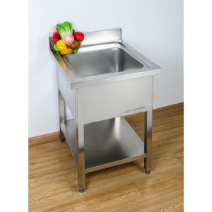 Spülbecken 1 Becken mit Rückwand und Regal - L 600 x T 700 mm - Dynasteel