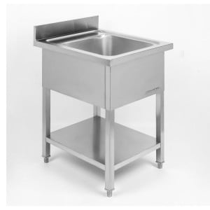 Spülbecken 1 Becken mit Rückwand und Regal - L 600 x T 700 mm - Dynasteel