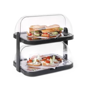 Vitrine Buffet mit Schiebedach UNIQ - 2 Tabletts - Schwarz - HENDI