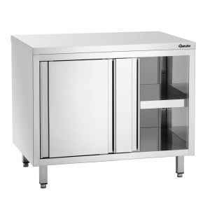 Stainless Steel Cabinet with Sliding Doors and Shelf - L 1000 mm