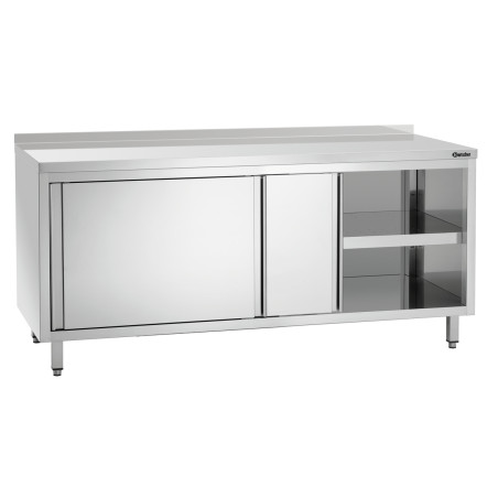 Stainless Steel Cabinet with Sliding Doors, Shelf, and Backsplash - L 1800 mm