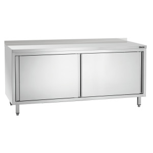 Stainless Steel Cabinet with Sliding Doors, Shelf, and Backsplash - L 1800 mm