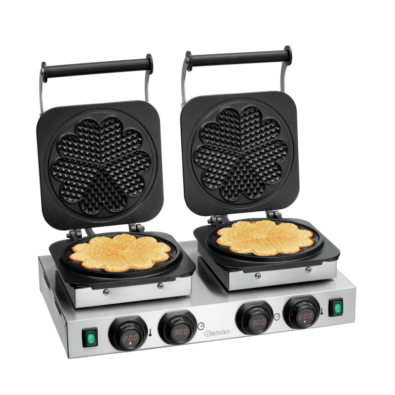 Professional Double Waffle Maker - 2 x 5 Heart-shaped Waffles - Bartscher