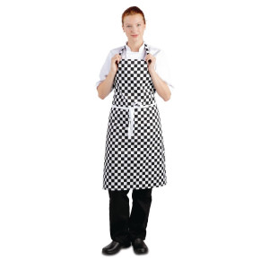 Tablier Bavette À Carreaux Noirs Et Blancs 970 X 710 Mm  - Whites Chefs Clothing - Fourniresto