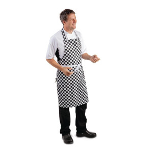 Latzschürze mit schwarz-weißem Karomuster 970 x 710 mm - Whites Chefs Clothing - Fourniresto