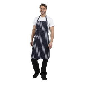 Tablier Bavette Sans Poche Rayé Marine Et Blanc 965 X 710 Mm - Whites Chefs Clothing - Fourniresto