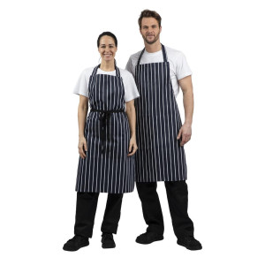 Apron Bib Without Pocket Striped Navy And White 965 X 710 Mm - Whites Chefs Clothing - Fourniresto