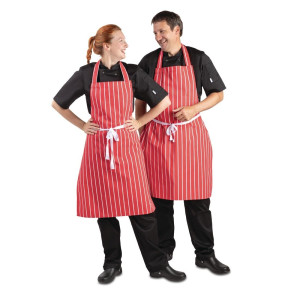 Striped Red and White Bib Apron 710 x 970 mm - Whites Chefs Clothing - Fourniresto