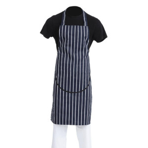 Schürze mit Latz und Tasche, gestreift in Marineblau und Weiß, 965 x 710 mm - Whites Chefs Clothing - Fourniresto