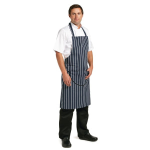 Tablier Bavette Avec Poche Rayé Marine Et Blanc 965 X 710 Mm - Whites Chefs Clothing - Fourniresto