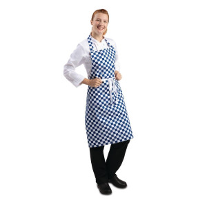 Blue and white checkered bib apron in polycotton 710 x 970 mm - Whites Chefs Clothing - Fourniresto