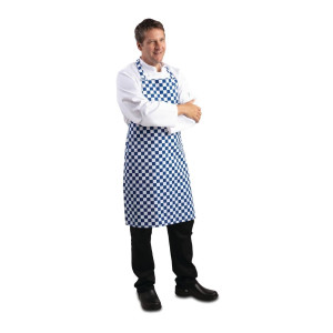 Blue and white checkered bib apron in polycotton 710 x 970 mm - Whites Chefs Clothing - Fourniresto