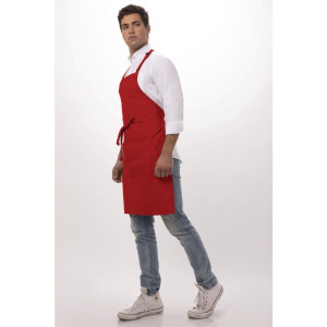 Tablier Bavette Avec Tour De Cou Réglable Et Double Poche Rouge 610 X 860 Mm - Chef Works - Fourniresto