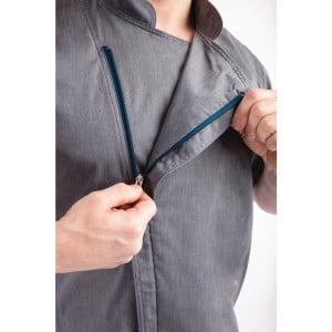 Unisex Kurzarm-Kochjacke mit Reißverschluss in Tintenblau - Größe S - Chef Works - Fourniresto