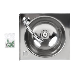 Stainless Steel Knee-Operated Handwashing Sink with Backsplash and Faucet - FourniResto - Fourniresto