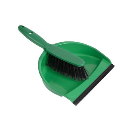 Soft Bristle Brush and Green Dustpan - Jantex - Fourniresto