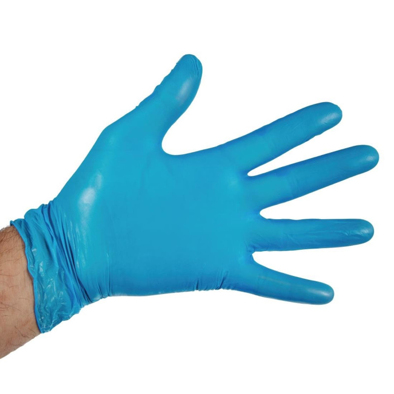 Non-Powdered Blue Vinyl Food Gloves Size L - Pack of 100 - Vogue - Fourniresto