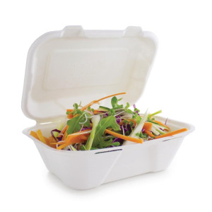 Boîtes Repas en Bagasse avec Couvercle À Charnière - L 228mm - Lot de 200 - Vegware