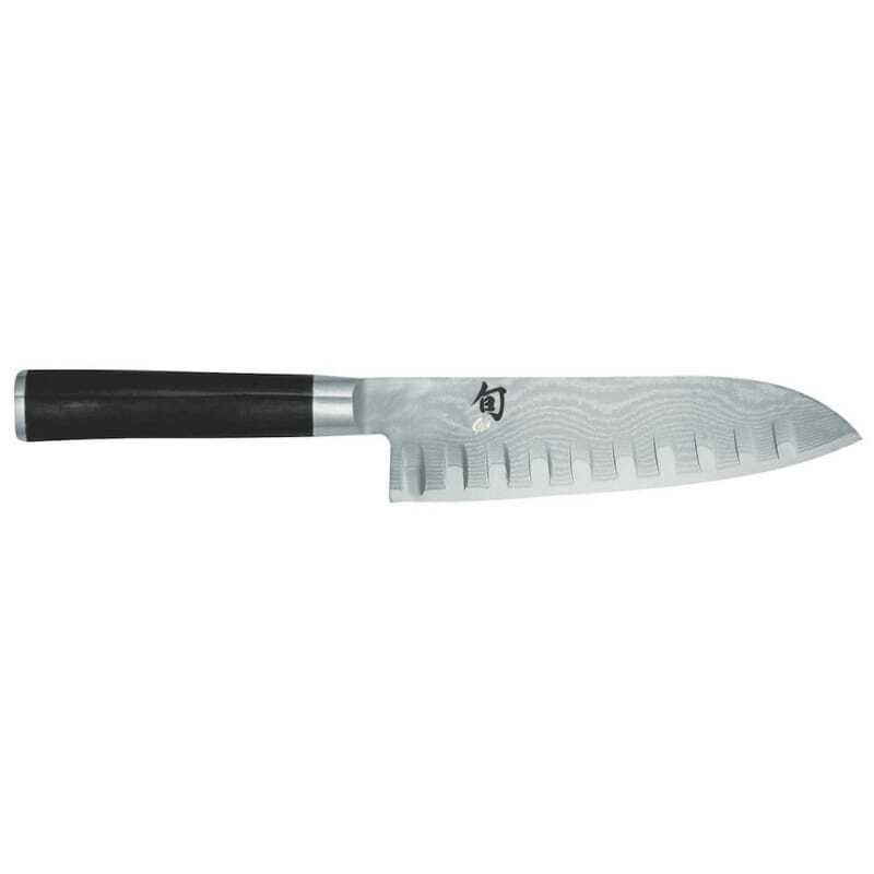 Santoku Messer mit Damaszener Kullenschliffklinge Shun 18 cm - Japanische Messer KAI