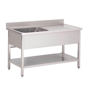 Edelstahlspüle mit unterem Regal 1 Becken links-L 1200 x T 700 mm - Gastro M