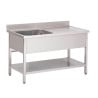 Edelstahlspüle mit unterem Regal 1 Becken links-L 1200 x T 700 mm - Gastro M