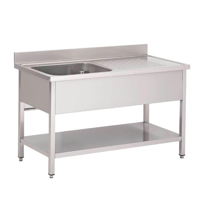 Edelstahlspüle mit unterem Regal 1 Becken links - L 1600 x T 700mm - Gastro M Edelstahlspüle mit unterem Regal 1 Becken links - L 1600 x T 700mm - Gastro M