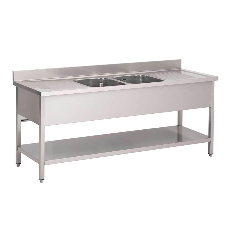 Stainless Steel Sink with Low Shelf 2 Bowls in the Center-L 2000 x D 700mm- Gastro M