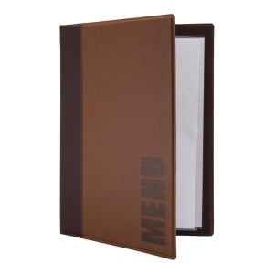 Contemporary A4 Light Brown Menu Cover - Securit - Fourniresto