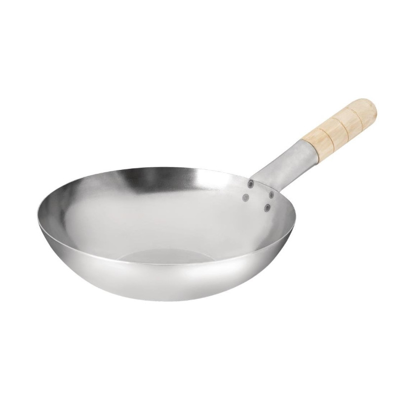 Wok Flache Pfanne aus Weichstahl - 25,4 cm - Vogue - Fourniresto