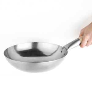 Wok Fond Plat en Acier Doux - 25.4 cm - Vogue - Fourniresto