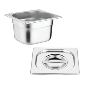 - Set of 4 GN1/6 Pans and Lids - Depth 100 mm - Vogue