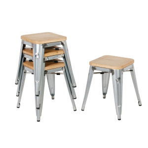 Barhocker Bistro mit niedrigem Stahlgestell und Holzsitz - 4er-Set - Bolero