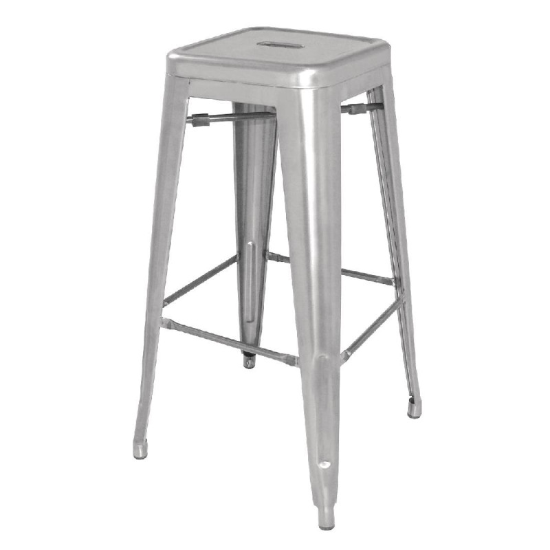 High Stools in Silver Grey Galvanized Steel - Set of 4 - Bolero