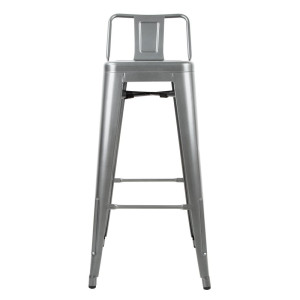 High Steel Grey Metal Stools with Backrest - Set of 4 - Bolero