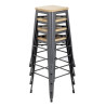 High Bistro Stool in Grey Steel with Wooden Seat - Set of 4 - Bolero