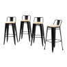 Hohe Hocker mit Rückenlehne und Sitz aus Holz – Schwarz - 4er-Set - Bolero